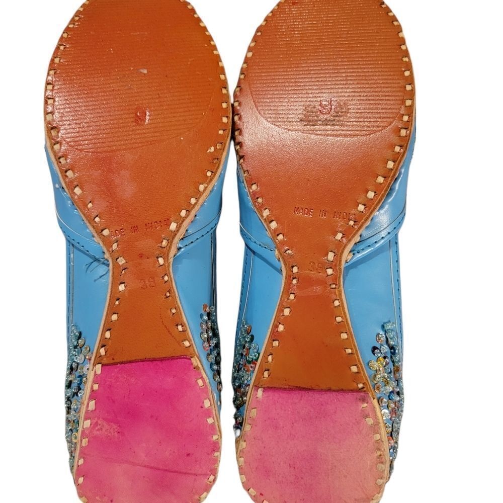 JUTTI Traditional Shoes Women's Beaded Pale Blue Made in Nepal‎ sz 38 - Picture 7 of 10
